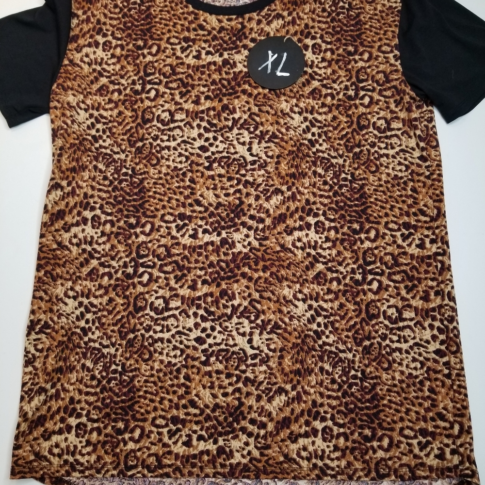 LuLaRoe Leopard Print Top with Black Sleeves